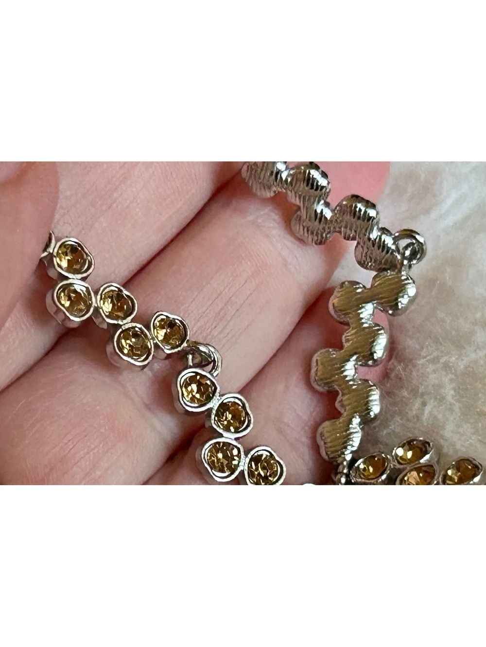 Silver Tone Bracelet with Amber Colored Stones
